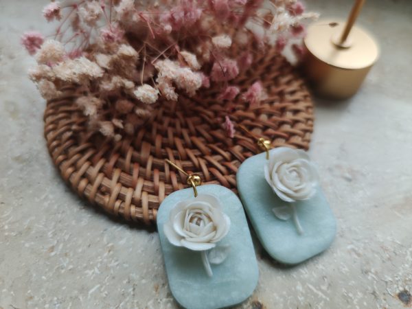 Pearl White Rose dangles